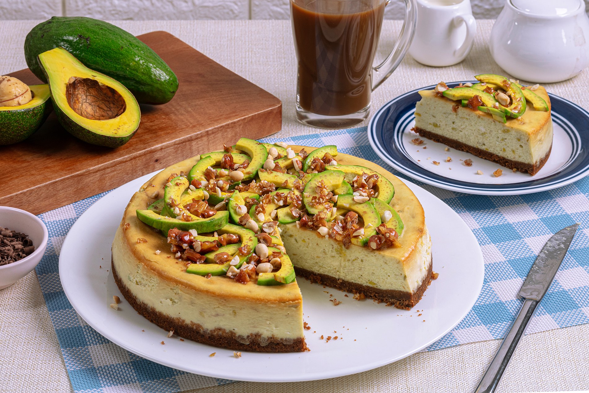 Creamy Avocado and Peanut Brittle Cheesecake