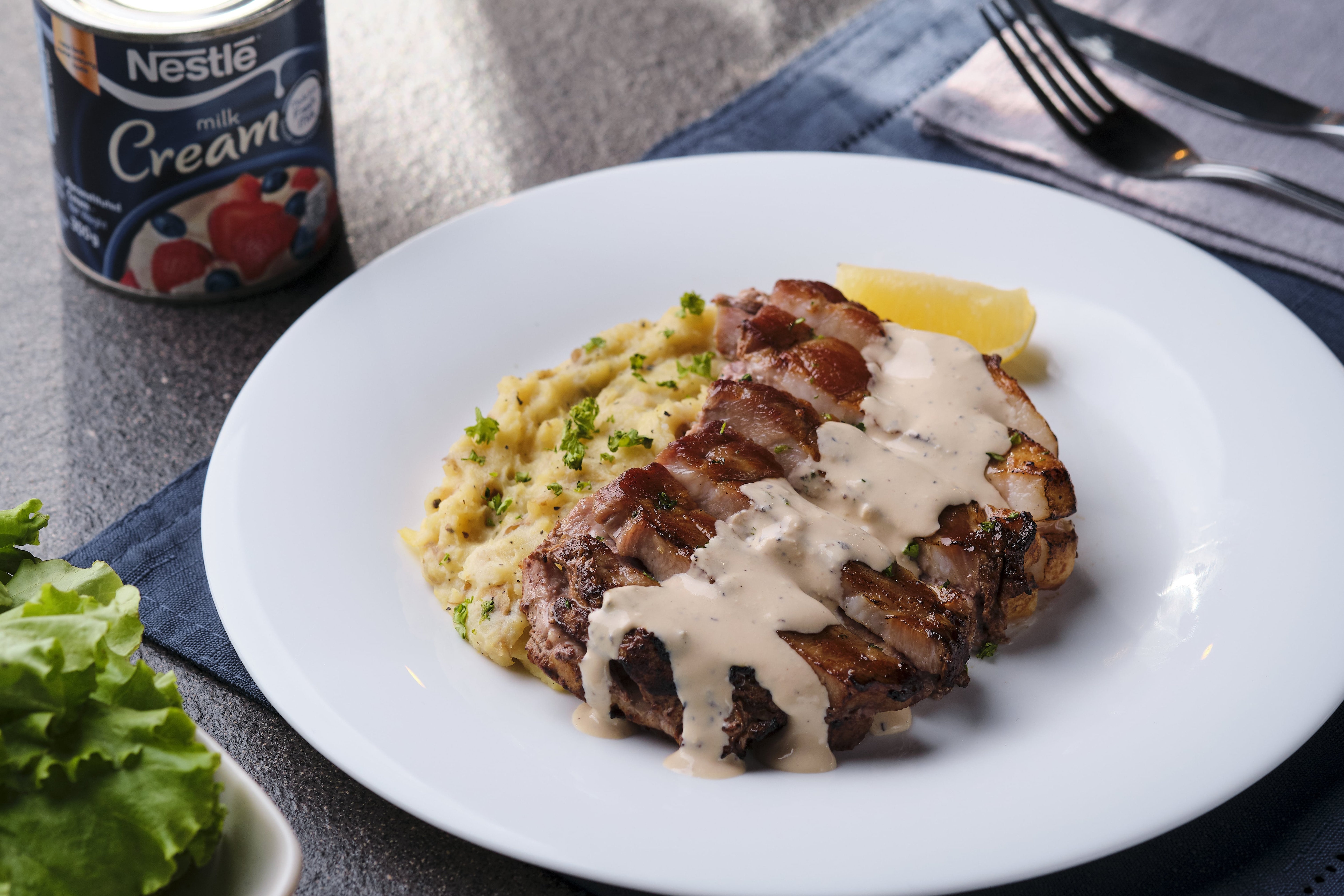 Pork Steak with Pepper Cream Sauce